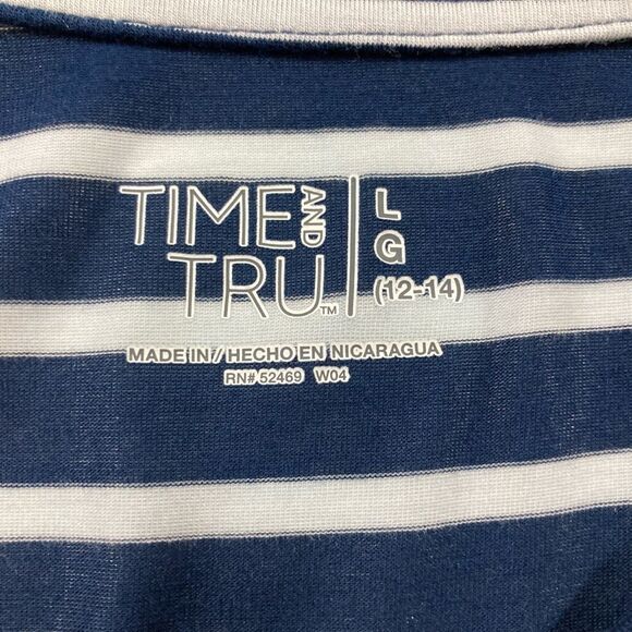 Time and Tru Women's V-Neck T-Shirt L Blue Striped Soft Casual Comfy Top Tee - Picture 5 of 9